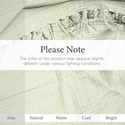 100% Cotton Gauze 50"X60" Throw Tassel 4 Layered Blanket- Sea Foam | Premium Muslin Blanket for Couch,Bed,Living,Summer Lightweight, All Seasons Blankets & Throws, Boho,Travel & Skin Friendly - color: Sea Foam, size: 50"X60" Throw