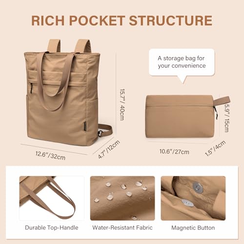 GOLF SUPAGS Foldaway Convertible Tote Backpack Lightweight Nylon Daypack for Women Men City Pack Versatile Backpack for Leisure Travel, Gravel Brown - color: Gravel Brown