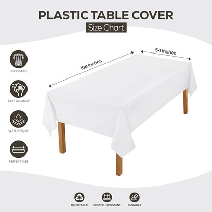 Utopia Kitchen Plastic Table Cloth Disposable [White, 12 Pack] | 54x108 Inch Rectangle Tablecloth Waterproof Stain Resistant Party Table Cover - color: White, size: 54X108 Inch - 12PC