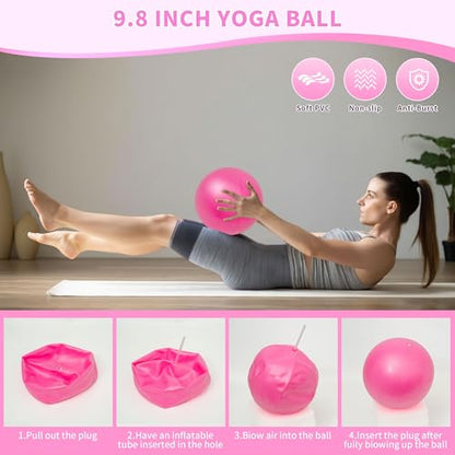 DICYWUDI Pilates Essentials Kit for Home Women, Pilates Equipment for Workouts, 6 Fabric Resistance Bands, 12 Inch Magic Circle Yoga Ring, Mini Exercise Ball, Great Exercise Equipment - color: 15pcs Pink set