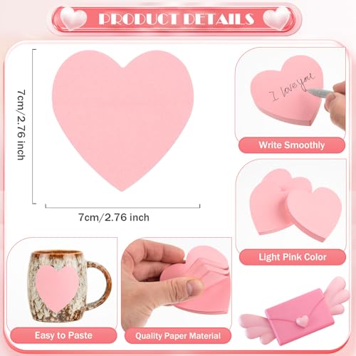 1500 Sheets Heart Shaped Sticky Notes 3x3 Inch Light Pink Sticky Notes Cute Sticky Memo Pads Self Stick Note Pads for Home Office School Business Valentine's Day Supplies, Removable and Easy to Post - color: Light Pink, size: 15 Pads