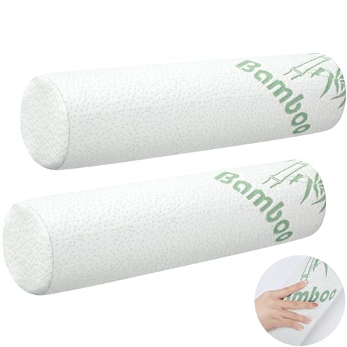 Bucherry 2 Pcs 18 x 4 Inches Cervical Neck Roll Memory Foam Pillow Cylinder Bolster Pillow for Bed Round Neck Support with Removable Washable Cover for Sleeping Travel Yoga Legs Back Lumbar - size: 18 x 4 Inches