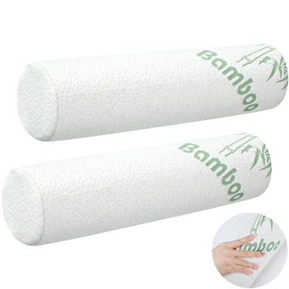 Bucherry 2 Pcs 18 x 4 Inches Cervical Neck Roll Memory Foam Pillow Cylinder Bolster Pillow for Bed Round Neck Support with Removable Washable Cover for Sleeping Travel Yoga Legs Back Lumbar - size: 18 x 4 Inches