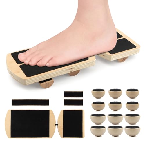 Adjustable Ankle Balance Board, Non-Slip Wooden Wobble Trainer, 300lb