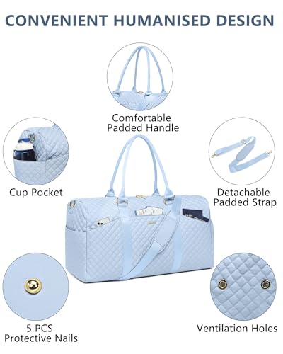 Women Weekender Travel Duffle Bag: Travel Duffel Overnight Bags with Shoe Compartment Large Carry on Tote with Toiletry Bag Weekend Traveling Yoga Gym Hospital Bag for Women with Wet Pocket Light Blue - color: 06-Light Blue, size: Large