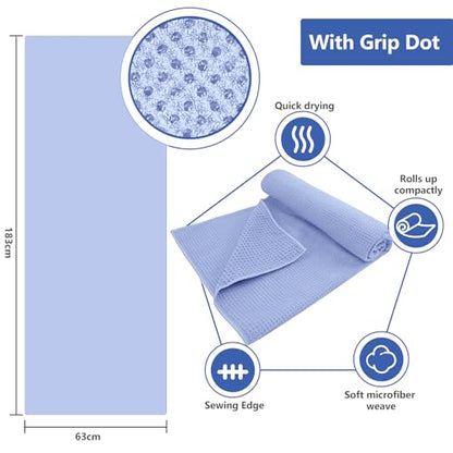 Hot Yoga Towel - Microfiber Non Slip Yoga Mat Towel with Grip Dot Sweat Absorbent Towel for Hot Yoga, Pilates and Fitness 72" x 24", Blue - color: Blue