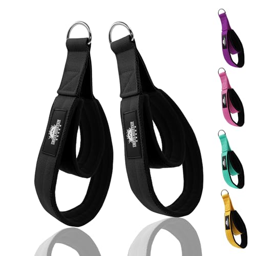 Durable Pilates Double Loop D-Ring Straps - Padded Handles for Reformer, Yoga & Home Gym Workouts - color: black, size: M