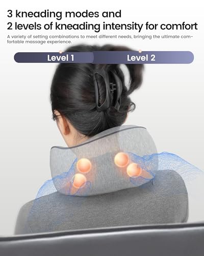 CILI Cordless Neck Massager Pillow with Heat, Shiatsu Neck Massager for Pain Relief Deep Tissue,Heated Massage Pillow for Travel,3 Adjustable Intensity, Gifts for Women Men