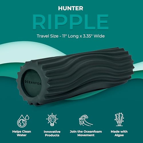 Oceanfoam Ripple Travel Foam Roller (11" x 3.35") Firm Mini Foam Roller for Physical Therapy, Deep Tissue Massage, Back Pain - High Density, Ergonomic Wave Textured - Yoga, Pilates, Exercise (Hunter) - color: Hunter