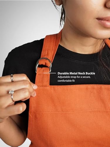 100% Cotton Kitchen Apron with 2 Pockets – Adjustable Chef Apron for Cooking Baking BBQ – Unisex Apron - color: Ochre