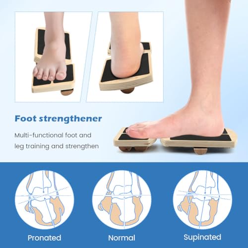 Adjustable Ankle Balance Board, Non-Slip Wooden Wobble Trainer, 300lb