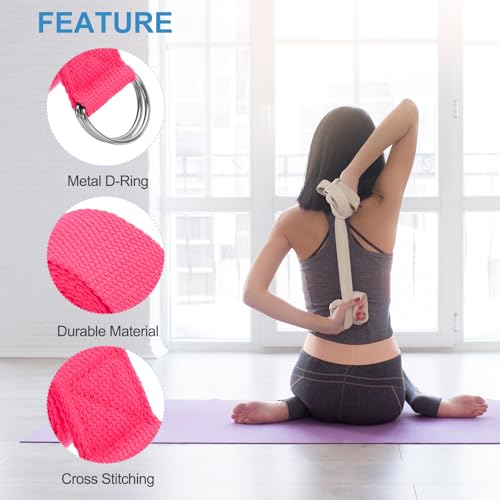 PATIKIL Yoga Strap for Stretching Cotton Yoga Belt with Adjustable Metal D-Ring Buckle Stretch Band for Fitness Pilates - color: Fuchsia