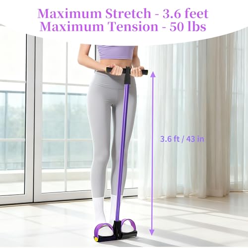 Pedal Resistance Band with Handle, Upgraded 6-Tube Exercise Bands - color: Purple