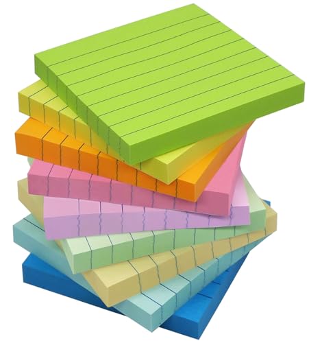 HQCME 9 Pack Lined Sticky Notes 3x3 in, Self-Stick Note Pads, 82 Sheets/Pad | Sticky Pads, Bulk Stick Notes Pad, Teacher Classroom Must Haves, Back to School & Office Supplies,Easy to Post for Notebook - size: 3x3 in