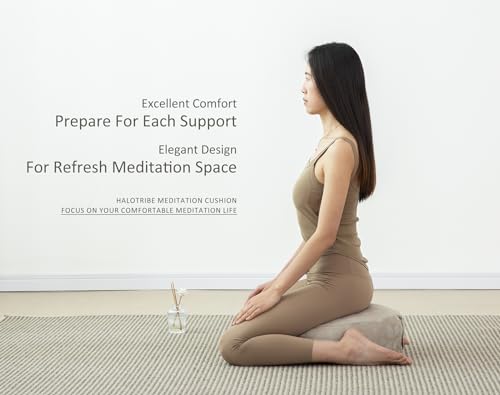 Meditation Cushion, Comfortable Meditation Pillow with Peacock Feather Jacquard Cover. Buckwheat Hull Filled Zafu Floor Pillow 16 * 16 * 5 in - color: Apricot Gray