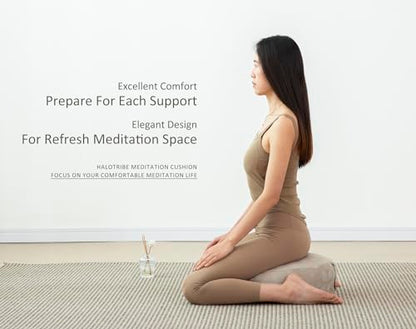Meditation Cushion, Comfortable Meditation Pillow with Peacock Feather Jacquard Cover. Buckwheat Hull Filled Zafu Floor Pillow 16 * 16 * 5 in - color: Apricot Gray