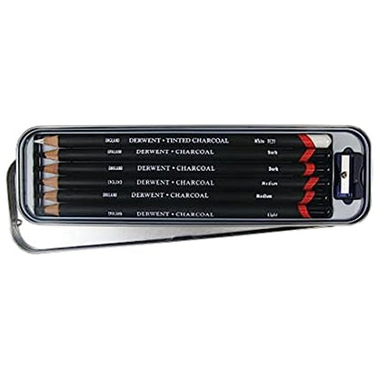 Derwent Charcoal Pencils, Metal Tin, 6 Count (0700838) - size: 6 Count (Pack of 1), style: Metal Tin