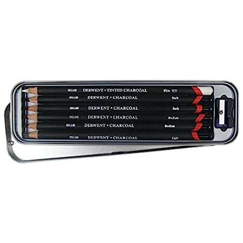 Derwent Charcoal Pencils, Metal Tin, 6 Count (0700838) (Pack of 6) - size: 6 Count (Pack of 6), style: Metal Tin