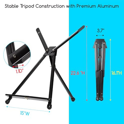 MEEDEN Tabletop Easels, Metal Easel Stand for Painting & Display, Aluminum Desktop Art Painting Easel, Foldable Portable Paint Easel Tripod Stand for Canvas, Paintings, Photos, Books, Signs - size: 1-Pack