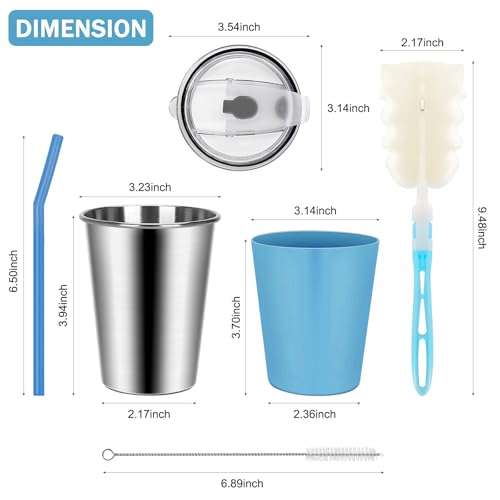 2 Pack Kids Cups with Straws and Lids Leak Proof, 12oz | Sippy Cups for Toddlers with Colorful Sleeves, Unbreakable Stainless Steel Water Tumblers (Blue & Peach) - color: Blue/Peach