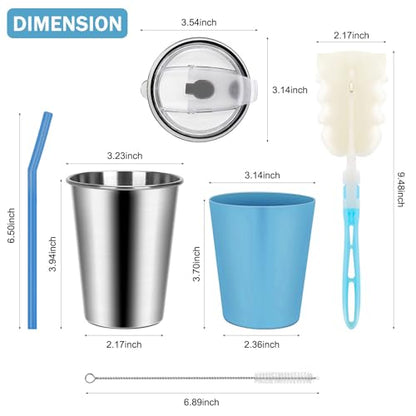 2 Pack Kids Cups with Straws and Lids Leak Proof, 12oz | Sippy Cups for Toddlers with Colorful Sleeves, Unbreakable Stainless Steel Water Tumblers (Blue & Peach) - color: Blue/Peach