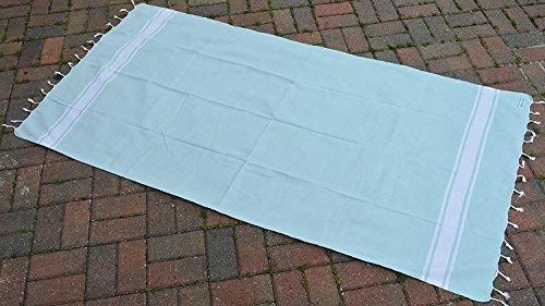 Blanket | Soft Original Turkish Cotton Bath Towel | Beach Towel | Hammam Yoga Gym Towel | Pestemal 60x80 Inches (Mint) - color: White Aqua