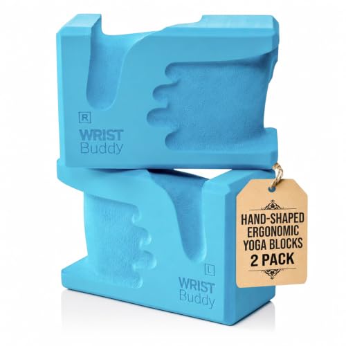 WRISTBuddy® Yoga Blocks 2 Pack, High Density Non-Slip, Hand-Shaped Design | 60% less wrist pressure —patented hand-shaped design eases wrist discomfort for yoga, Pilates, push-ups, planks & handstands. - color: Teal