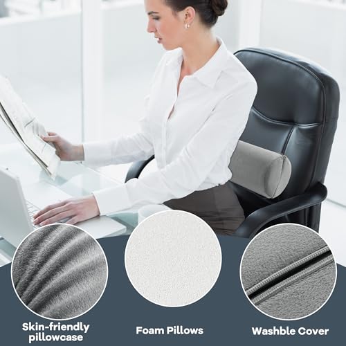 ROYALAY Neck Pillow for Sleeping Round Roll Pillow Including 2 Pack Half Moon Cervical Pillow, Foam Roll Pillow for Pain Reduce, Washable Bolster Pillow for Head Neck Back and Legs, Gray - color: Gray