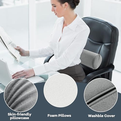 ROYALAY Neck Pillow for Sleeping Round Roll Pillow Including 2 Pack Half Moon Cervical Pillow, Foam Roll Pillow for Pain Reduce, Washable Bolster Pillow for Head Neck Back and Legs, Gray - color: Gray