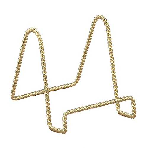 TRIPAR Decorative Twisted Wire Stand, Brass Display (2 Inch Depth) Tabletop Easel Sleek & Modern Look - Perfect for Books, Plates, Photos & More - color: Brass, size: 2 Inch
