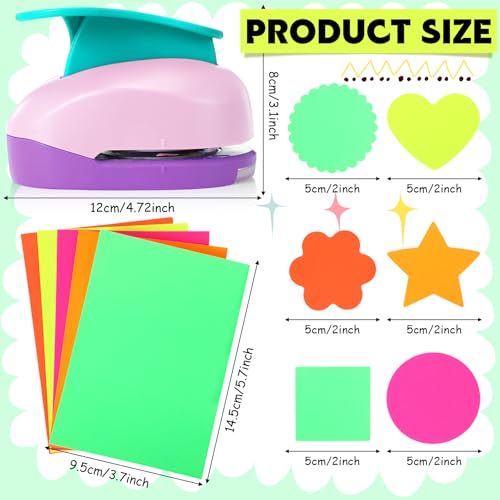 CHENGU Hole Punches 6 Shapes with Cardstock for Kids,Multiple Styles,2 Inch | Paper Punchers Ideal for Scrapbooking Card Making, Star Heart Circle Flower Shapes, Safe Design, Classroom Craft Supplies - size: 2 Inch, style: Multiple styles