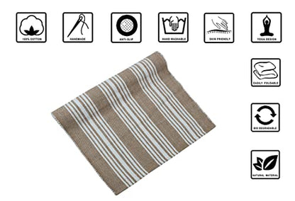 Hand Woven 100% Cotton Yoga Mat- Thick Handloom Made in India- for Gym Floor Exercise - Runner for Bedroom - color: Beige