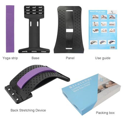 HONGJING Back Stretcher with Acupressure Massage for Lumbar Pain Relief | 3 Level Adjustable Arch Back Cracker Board Lower Back Traction, Great for Herniated Disc, Sciatica, Scoliosis - color: Purple