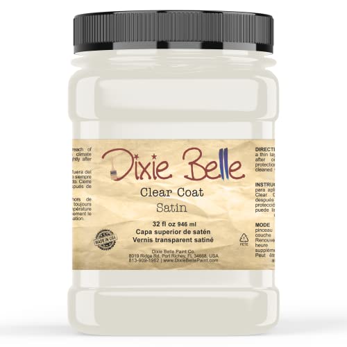 Dixie Belle Paint Company - Clear Coat Satin (32oz) - Polyacrylic Topcoat | Satin Finish Polyacrylic Topcoat - Chalk-Friendly Furniture Paint Finish - color: Satin, size: 32 Fl Oz (Pack of 1)