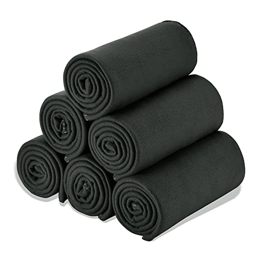 CAI TENG Fleece Throw Blankets Lightweight Warm for Soft Cozy Pet-Friendly Bulk Fleece Blanket Solid for Home, Bed, Sofa, Dorm, Office, Gifts, Outdoor (Black, Pack of 6-50 x 60 inch) - color: Black