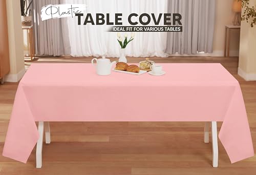 Utopia Kitchen Plastic Table Cloth Disposable (12 Pack - 54x108 Inch) Pink Rectangle Tablecloth Waterproof Stain Resistant Party Table Cover - color: Pink, size: 54X108 Inch - 12PC