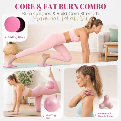 Pilates Kit for Women, At Home Equipment Set for Full Body Workout - color: Pink