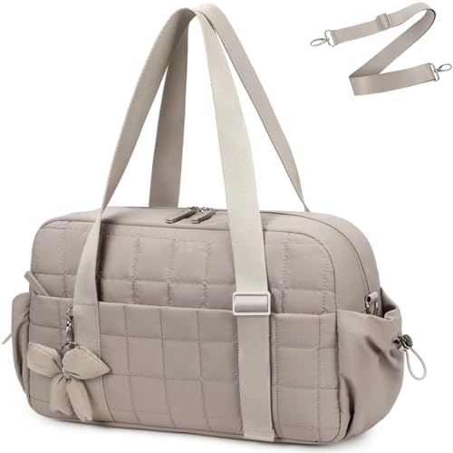 CAMTOP Mini Gym Bag for Women, Small Gym Tote Bag Puffy Quilted Sports Duffel Bag with Wet Compartment and Coin Purse Duffel Bags Dance Yoga Workout Bag for Gifts (Camel-16in, Medium-16") - color: Camel-16in, size: Medium-16"