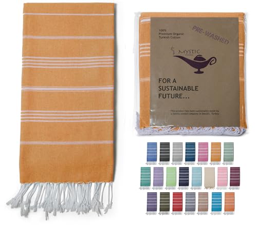 Turkish Beach Towel 100% Organic Cotton Extra Large Oversized (39 x 71 Inches) Quick Dry Sand Free Light Weight Prewashed for Bath Beach Gym Yoga Travel Towel Blanket (Turmeric) - color: Turmeric
