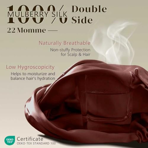 ZIMASILK 22 Momme 100% Mulberry Silk Bonnet for Sleeping Women, Burgundy - color: Burgundy