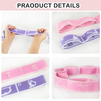 2 Pcs Kids Stretch Bands Dance Stretching Straps for Children Gymnastics Equipment Dance Training Elastic Band for Kids Multi-Loop Numbered Stretch Band for Ballet Cheerleading-8 Loops