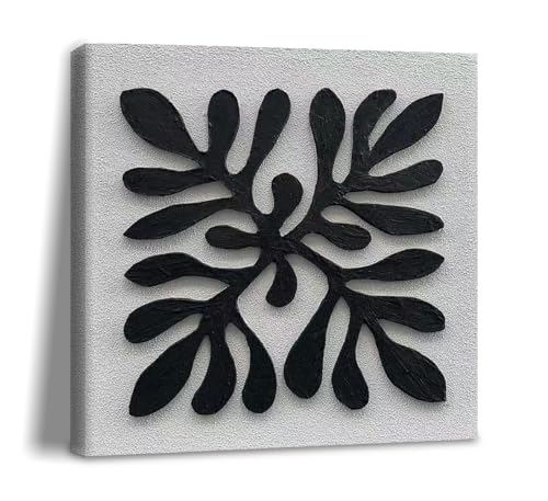 Art Hand-Drawn Black Thick-Textured Abstract Art Oil Painting. Modern Minimalist Art Style. Decorative Art for Home or Office Walls. 24x24 inches. - color: Yi156