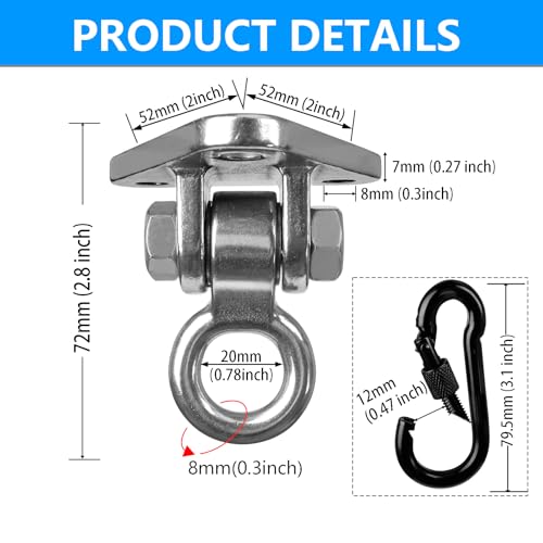 2-Pack Heavy Duty Swing Hanger Bracket, 1000 lbs Capacity, 304 Stainless Steel Swing Mount with Threaded Hook, for Indoor/Outdoor Porch Swing, Hammock, Gym Rings, Punching Bag Hardware - size: 3 holes-2Pack