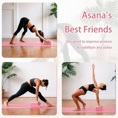 2 Yoga Blocks Supportive Accessories including 2 Knee Pads, 2 With Strap To Put Less Weight On Wrists, 1 Muscle Massage Roller, 2 Pair of Non-Slip Pilates Socks, 1 GYM Bag, Durable Versatile Yoga Brick Exercise Set of 10 - color: Pink