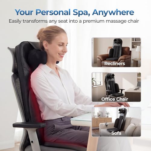 Massage Chair Pad, 3-in-1 Shiatsu Neck and Back Massager Cushion with Heat, Adjustable Height & Intensity, Full Body Massage Pad for Recliner and Sofa, Fathers Day Dad Gifts - color: Black