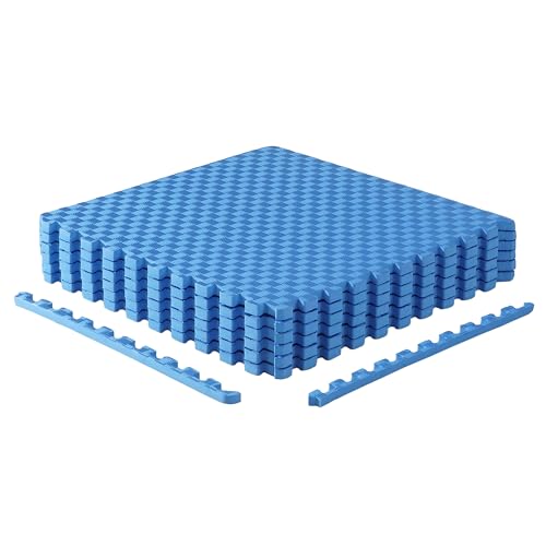 CAP Puzzle Exercise Mats | 3/4” Thick EVA Interlocking Foam Tiles for Home Gym Flooring | Multiple Options - color: Tatami - Blue, style: 6 Tiles (24 SQ FT)