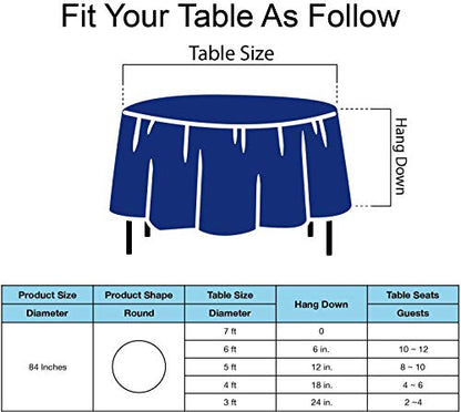 Royal Blue Plastic Tablecloths 2 Pack Disposable Table Covers 84 Inches Circle Shower Party Tablecovers PEVA Vinyl Dark Table Cloths for Parties Birthdays Weddings Banquet's 6 ft Round Table Use - color: A04 Royal Blue