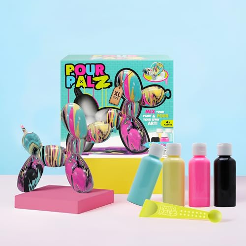 DIY Paint Pouring Kit – 1 XL Balloon Dog, 4 Acrylic Pour Paints, Mixing Cups & Tools, Create Unique Marbled Art, Fun Hands-On Craft Kit for Kids & Adults, Candy Ripple, Ages 5+ - color: Dog Candy Ripple