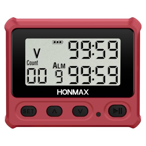 Digital Interval Timer, Stopwatch with Backlight, USB-C Rechargeable Clock, Red - color: Red