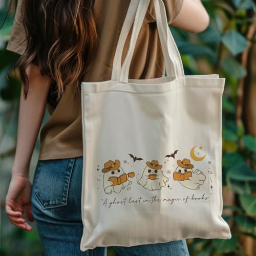 Canvas Bag for Women Grocery Shopping Travel Gym Weekender Vacation Womens Work Tote Bag Gifts - color: Ghost Reading Book